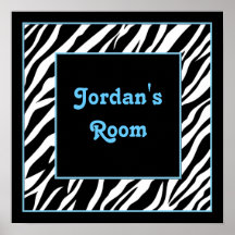 Personalised Kids Wall Decor - Zebra and Blue Posters