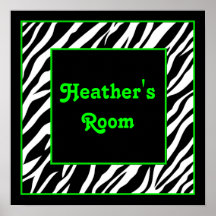Personalised Kids Wall Decor - Zebra & Lime Green Posters