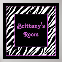Personalised Kids Wall Decor - Zebra & Purple Poster