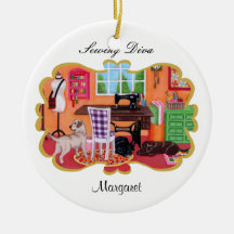 Personalised Labradors in Mum's Sewing Room Christmas Ornament