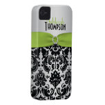 Personalised Lime, Black, Silver Damask iPhone 4 Case