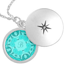 Personalised Locket/Pendant Monogram Aqua Pattern 