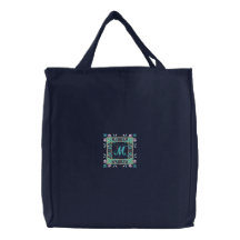 Personalised monogram floral embroidered tote bag