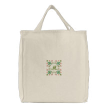Personalised monogram floral embroidered tote bag