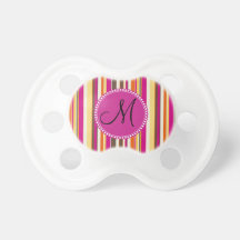 Personalised Monogram Initial Purple Orange Stripe Baby Pacifier
