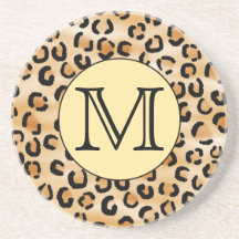 Personalised Monogram Leopard Print Pattern. Beverage Coasters