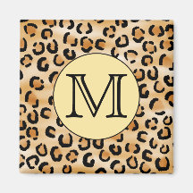 Personalised Monogram Leopard Print Pattern. Magnets