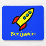 Personalised Name - Cartoon Rocket Ship Mousepads