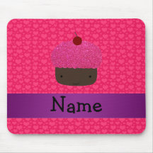 Personalised name cupcake pink hearts mousemat
