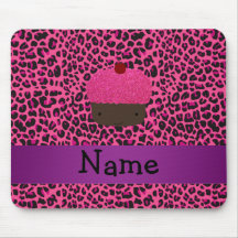 Personalised name cupcake pink leopard print mouse pads