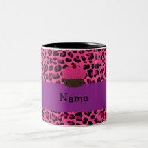 Personalised name cupcake pink leopard print mug