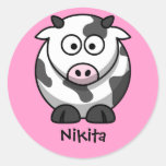 Personalised Name - Cute Cartoon Cow Round Sticker