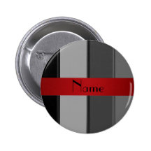 Personalised name grey and red stripes button