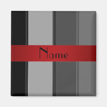 Personalised name grey and red stripes fridge magnet