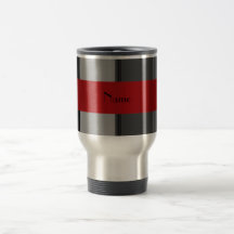 Personalised name grey and red stripes mugs