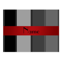 Personalised name grey and red stripes postcard