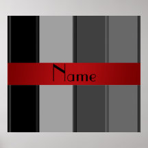 Personalised name grey and red stripes poster