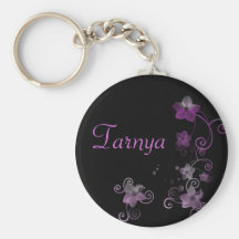 Personalised Name Keyring - Purple Flowers Key Chain