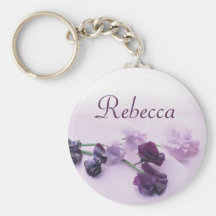 Personalised Name Keyring - Purple Flowers Key Chain