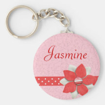 Personalised Name Keyring - Red ribbon and flower Keychains