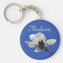 Personalised Name Keyring - White Flower Key Chains