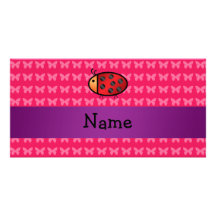 Personalised name ladybug pink butterflies photo greeting card
