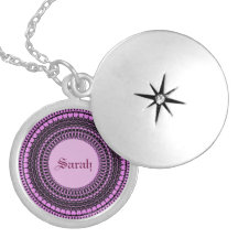 Personalised Name Locket Pendant Silver Purple Flo