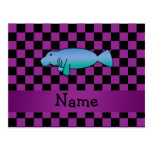 Personalised name manatee purple checkers postcard