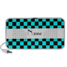 Personalised name neon blue checkers portable speakers