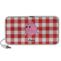 Personalised name pig red gingham pattern notebook speakers