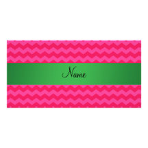 Personalised name pink chevrons customized photo card