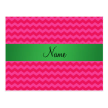Personalised name pink chevrons post cards