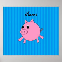 Personalised name pink pig blue stripes poster