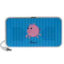 Personalised name pink pig blue stripes iPod speakers