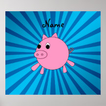 Personalised name pink pig blue sunburst poster
