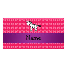 Personalised name zebra pink butterflies custom photo card