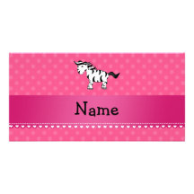 Personalised name zebra pink polka dots photo card