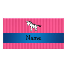 Personalised name zebra pink stripes photo card