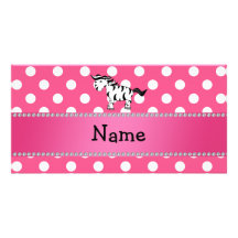 Personalised name zebra pink white polka dots photo cards