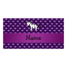 Personalised name zebra purple hearts personalized photo card