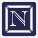 Personalised Notched Square Frame Initial, Navy Stickers