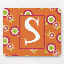 Personalised Orange Floral Mouse Pad