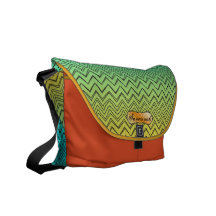 Personalised Orange Yellow & Aqua Zigzag Pattern Messenger Bag