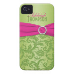 Personalised Pink and Green Damask iPhone 4 Case