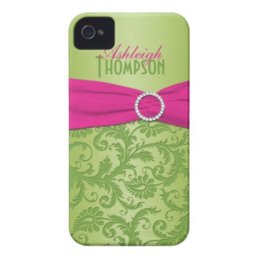 Personalised Pink and Green Damask iPhone 4 Case