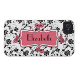 Personalised Pink Black Damask iPhone 4 Case