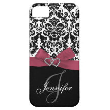 Personalised Pink, Black Ornate Damask Case