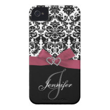 Personalised Pink, Black Ornate Damask Case iPhone 4 Case-Mate Cases