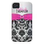 Personalised Pink, Black, Silver Damask Case-Mate iPhone 4 Cases
