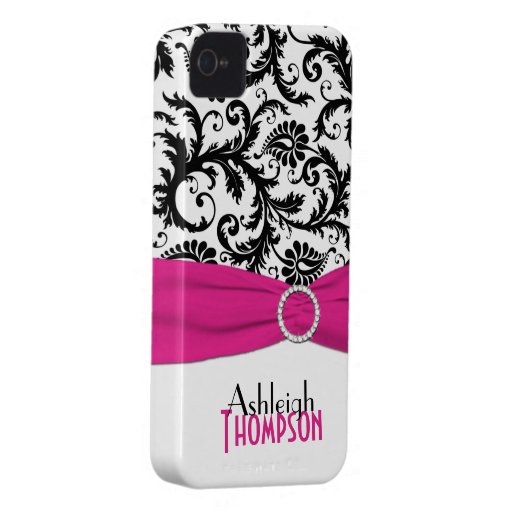 Personalised Pink, Black, White Floral Damask Case-Mate iPhone 4 Cases